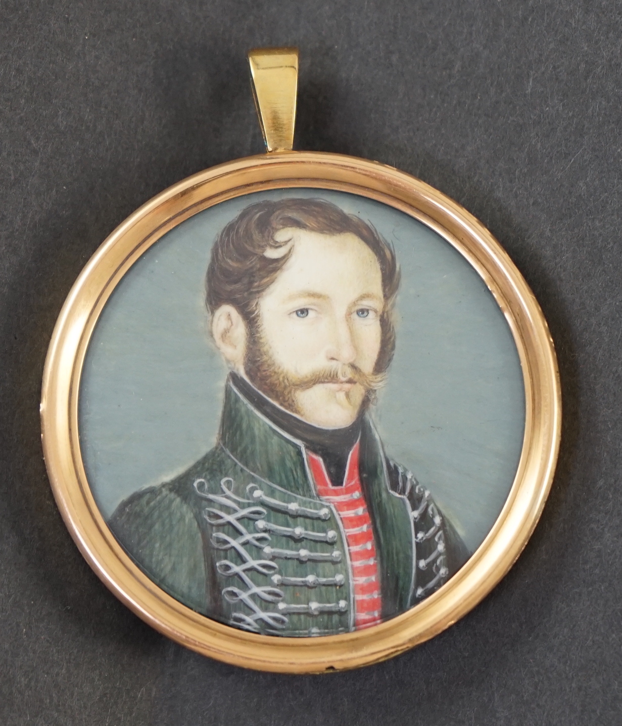 French School circa 1840, Portrait miniature of an Army Officer, watercolour on ivory, tondo, 4.5cm. CITES Submission reference V6SKDECW